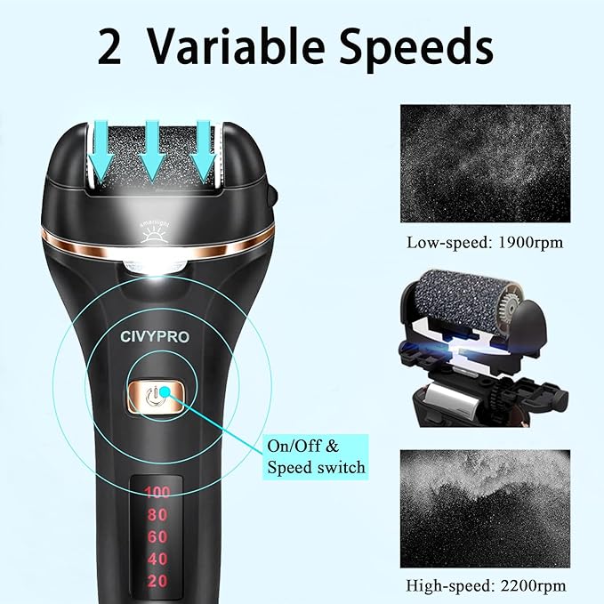 Electric Foot Callus Remover- Long Service Time, Rechargeable Electronic Foot File- Ideal Gift, Professional Pedicure Tools, Waterproof Foot Scrubber, Pedicure Kit Feet Care for Dead Skin (Black)