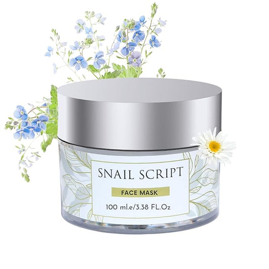 Snail script snail mucin mask, Korean snail face mask mucin snail serum therapy clay based wildcraft botanical anti aging snail mucin face mask, collagen repair, pore cleansing exfoliate clay mask