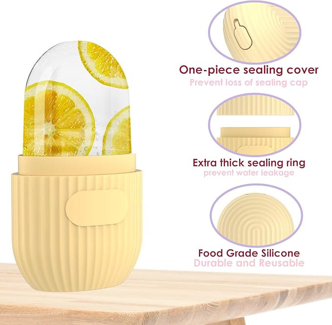 GeeRic Ice Face Roller, Silicone Ice Facial Rollers, Cube Face Contour for Eyes Neck, Beauty Facial Massage Roller Remove Dark Circle Pore Shrink Face Roller Skin Care Tools (Yellow)