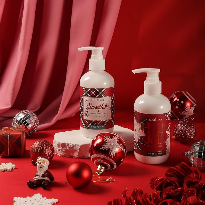 Christmas Hand & Body Lotion with Moisturizing Shea Butter for All Skin Type- Tartan Checks - Holiday Floral Scent - 236 ML / 8 FL OZ