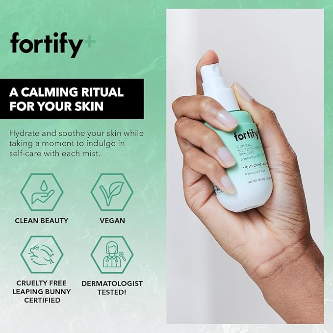 Fortify+ Natural Bacteria Fighting Skincare - Facial Mist Travel Capsule - Skin Protecting + Anti Aging | Helps Protect, Hydrate, & Refresh skin | Clean Beauty | Made in Korea - 85ML