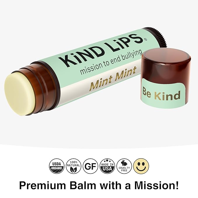 Mint Lip Balm Kind Lips Organic 3-Pack | Extra Minty, Hydrating, Gluten-Free, Moisturizing, Natural, Cruelty-Free, USDA Certified, Non-Greasy, Mint Chapstick