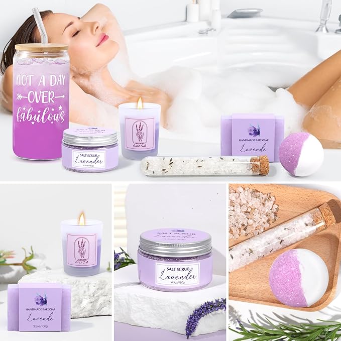 Spa Gift Baskets for Women, Birthday Gifts for Women, Lavender Gifts Set, Relaxing Spa Gift Box, Bath and Body Gift Set for Her Mom Wife Sister, Friends, Self Care Gifts for Woman Mother's Day Gifts