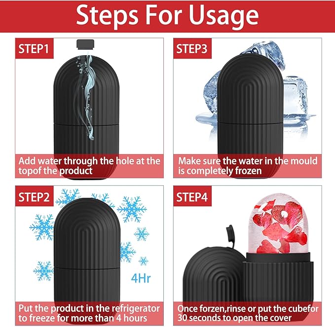 ice face roller, ice mold for face and Eyes, Reusable Massage Silicone Beauty Tool, Naturally Conditioning And Skin Care, De-Puff Eye Bags, Reduce Migraine Pain (Black)