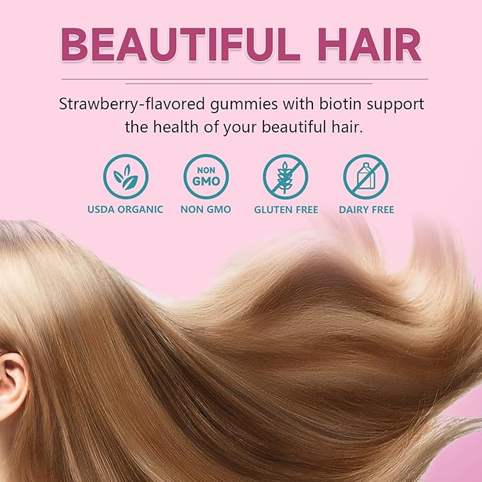 Biotin Gummies for Women– Orange Flavor, 60 Gummies for Hair Growth, Strong Nails & Bright Skin, 2 Gummies per Serving