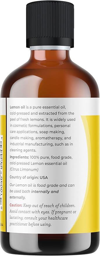 Viva Doria Lemon Essential Oil, 100% Pure, Natural Lemon Essential Oil, Undiluted, for Aromatherapy | Food Grade, 118 mL (4 Fluid Ounce)