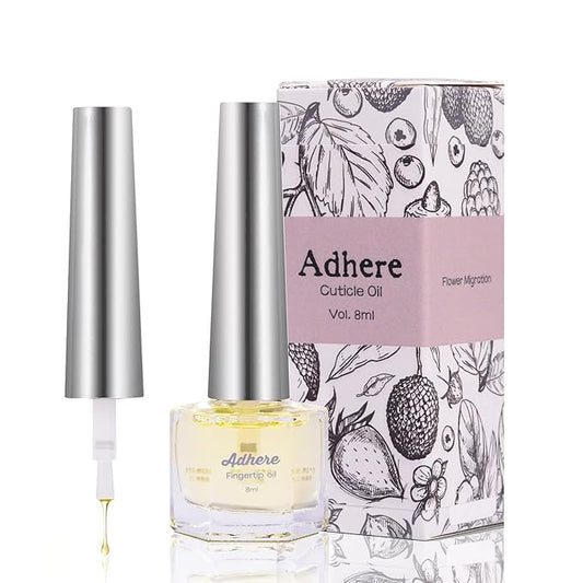 ADHERE Cuticle Oil for Nails Professional Nail Oil 8ML, Jojoba Nail Cuticle Oil Contains Vitamins with Soft Brush, for Nourishing, Hydrating, Dry Rough Nail Care Repair Essential Nail Care(Floral)