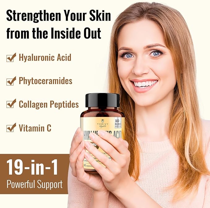 19-in-1 Hyaluronic Acid Capsules - Hylunaric Acid 1200 mg, with Collagen Peptides, Vitamin C, Phytoceramides - for Skin, Eyes, Gastrointestinal, Bones & Joint Lubrication (2 Pack)