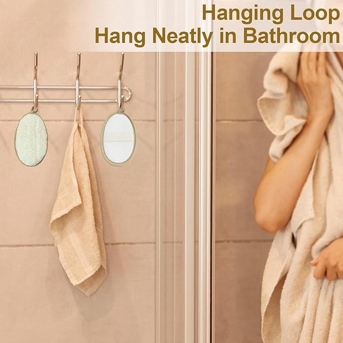 Loofah Exfoliating Body Scrubber (2 Pack), Natural Body Scrubbers for Shower Exfoliator, 100% Natural Lufa Bath Scrub Loofa Sponge Pad, Large Lufas for Men and Women Loufa Biodegradable Luffa Beige