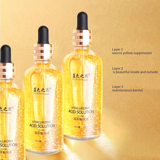 BLUE LOVE 2PC 24K Gold Foil Hyaluronic Acid Serum for Women & Men - Anti-Aging Essence for Deep Moisturization and Dark Spot Reduction - Radiant Skin Care Solution