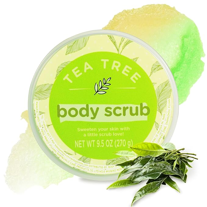 Tea Tree Body Scrub, Sugar Scrub for Body, Exfoliating Body Scrub for Smooth and Moisturized Skin, Natural Gifts for Women, 9.52oz