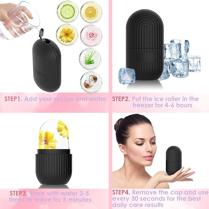 GeeRic Ice Face Roller, Silicone Ice Facial Rollers, Cube Face Contour for Eyes Neck, Beauty Facial Massage Roller Remove Dark Circle Pore Shrink Face Roller Skin Care Tools (Black)