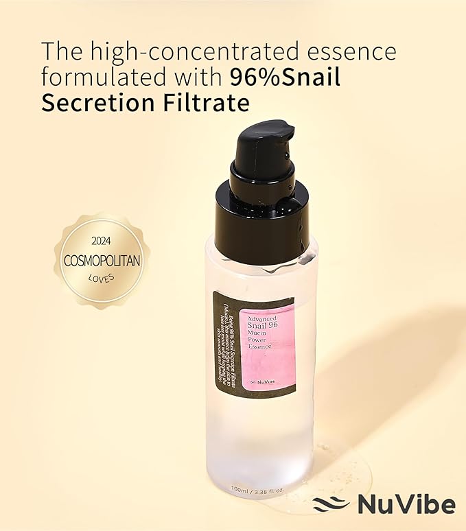 ADVANCED Snail Mucin 96% Essence – Hydrating Face Serum with Snail Secretion Filtrate for Dry, Dull Skin & Fine Lines | Korean Skin Care for Face, Eyes & Neck | 3.38 fl.oz (100ml)