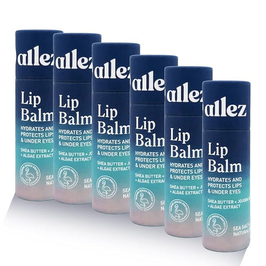 Allez Outdoor Vegan Lip & Eye Balm, Plant-Based Formula with Shea Butter, Jojoba Oil & Algae Extract for Skin Hydration & Protection, Sea Salt/Kelp Scent, 6-Pack