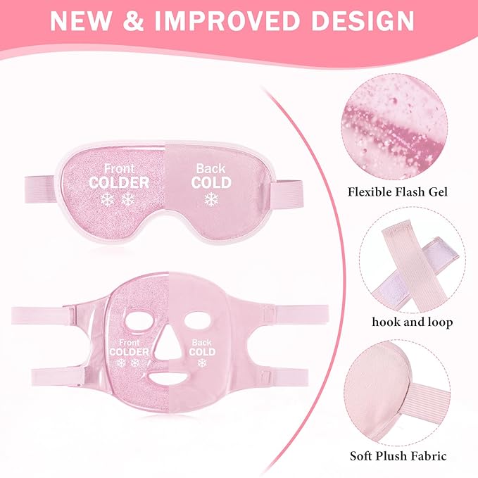 Geyoga Gel Ice Face Eye Mask Cooling Face Eye Masks for Reducing Puffiness, Dark Circles, Redness, Pain Relief, Migraine, Stress, Hot/Cold Pack Compress with Soft Plush Backing(Pink)