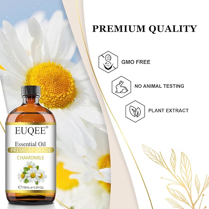 Chamomile Essential Oil 118ml Pure Chamomile Oil Aromatherapy Essential Oil with Glass Dropper for Diffuser, Candle Making - 4 OZ