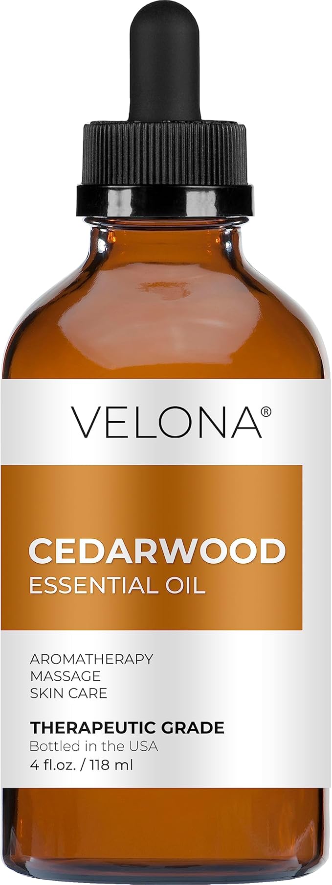 velona Cedarwood Essential Oil 4 Fl Oz | Therapeutic Grade 100% Pure and Natural | for Aromatherapy Diffuser, Massage, Skincare, Haircare, Soapmaking