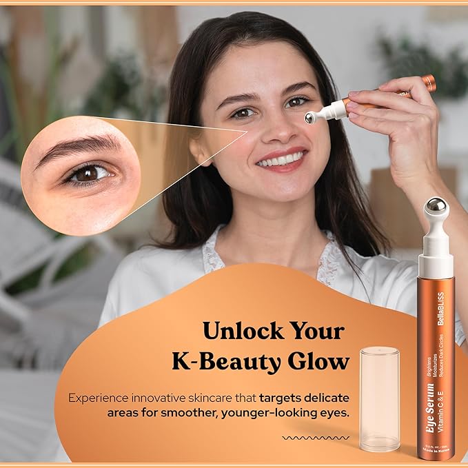 BellaBLISS Vitamin C & Vitamin E Eye Serum ā Hydrating Under Eye Roller for Puffiness, Wrinkles & Dark Circles ā Lightweight Cooling Formula ā 0.5 fl.oz / 15 ml ā Pack of 1