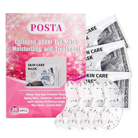 POSTA 20Pairs/40Pcs Collagen Under Eye Patches, Glitter Under Eye Mask for Dark Circles and Puffiness, Hydrating Eye Skincare Reduce Wrinkles and Fine Lines, Eye Gels Pads for Beauty Personal Care