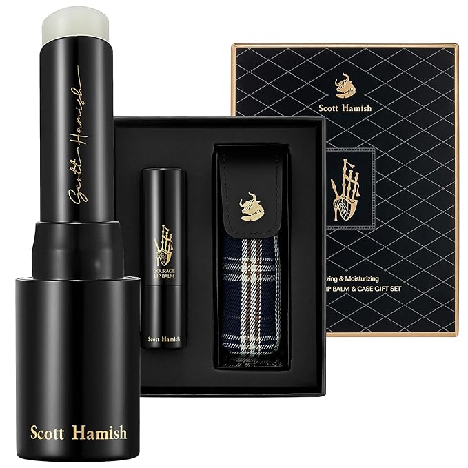 Courage Lip Balm & Case Gift Set - Pure Cowhide Leather Chapstick Holder with Hydrating Lip Balm for Dry Cracked Lips - Flavored LipBalm & Holder Gift Set for Men