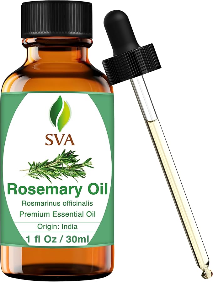 SVA Rosemary Essential Oil – 1 Fl Oz – 100% Natural Rosemary Oil for Hair, Face, Skin Care, Diffuser, Aromatherapy, Scalp, Body Massage, Soap and Candle Making – with Dropper