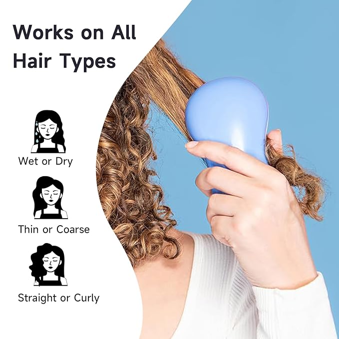 Hand Grip Brush, Gentle Detangling, Detangler Hair Brush for All Hair Types. For use on Wet or Dry Hair (Blue)