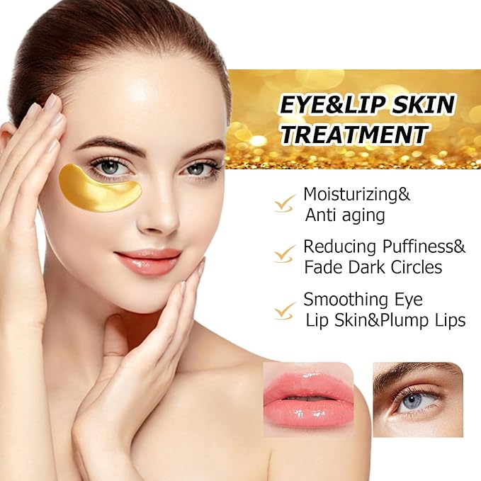 40 Pairs Peach Red Lip Masks & Eye Masks, 24K Gold Gel Collagen Eye Patches for Puffy Eyes, Dark Circles, Wrinkles and Eye Bags, Collagen Crystal Mask Set for Women Men