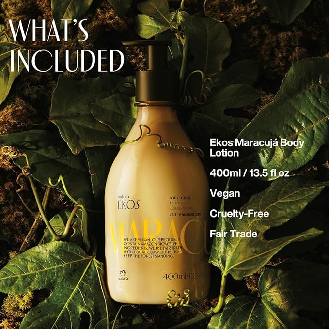 natura - Ekos Maracujá (Passion Fruit) Relieving Bundle - Triple Phase Shower Oil & Hand cream & Body Lotion - Vegan Skin Care - Brazilian Beauty Secrets - Self Care & Body Care