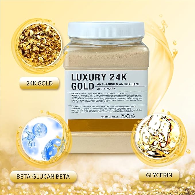 Jelly Mask for Facials Professional, Hydrating & Moisturizing Peel-Off Natural Gel Face Mask SkinCare, Professional Spa Use Jelly Face Masks, Deep Hydration & Glow 23 Fl Oz (24K Gold)