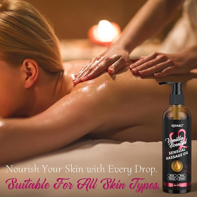Easter Basket Stuffers-Vanilla Sensual Massage Oil for Couples - Couples Sweet and Sensual Massage Oils for Date Night | Relaxing Massage Oil for Massage Therapy | Perfect Glide & Smooth Skin