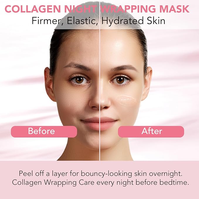 Collagen Night Wrapping Mask, 2 Packs Peel Off Face Mask with Jelly Brush, Jelly Masks for Facials Professional Korean Skin Care, Elasticity & Hydration Care Overnight Collagen Mask for Women