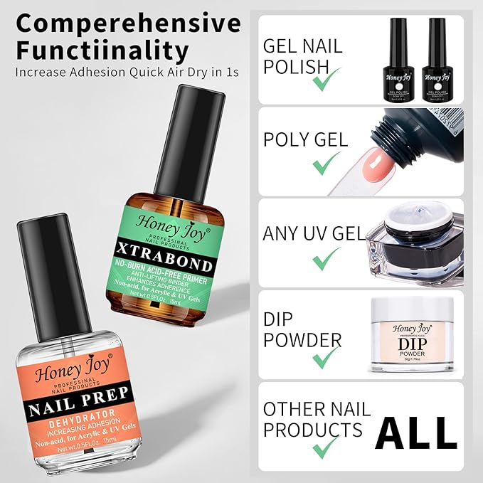 Nail Dehydrator Primer Cuticle Oil Set, Acid-Free Nail Prep Kit, Professional Strong Bond Primer for Long-lasting Acrylic Nails, Gel Polish, UV Gels, Fast Air Dry, Superior Adhesion (0.5Fl oz), NP-002