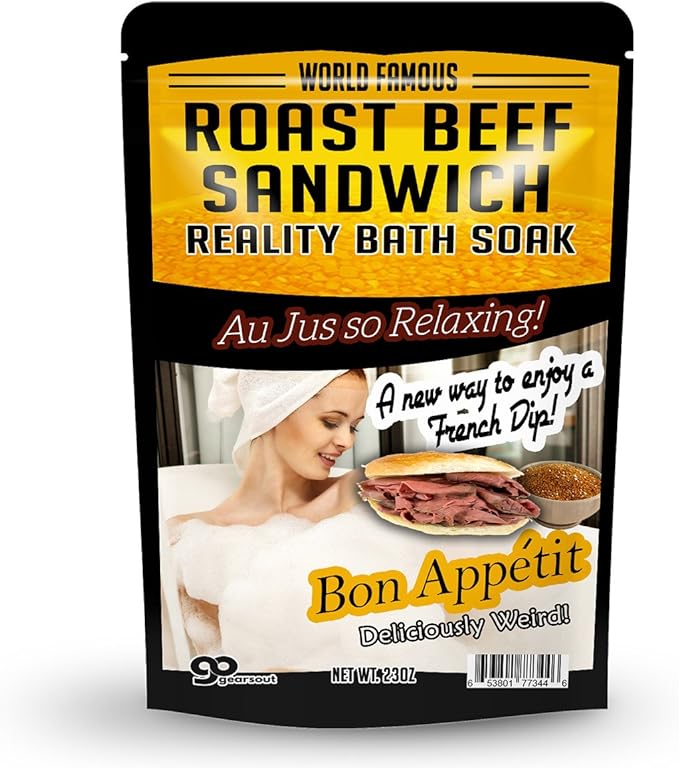 Amber Bath Salts - Luxury Roast Beef Sandwich Bath Soak - Funny Spa Gifts for Men & Women - Sea Salts - Au Jus French Dip