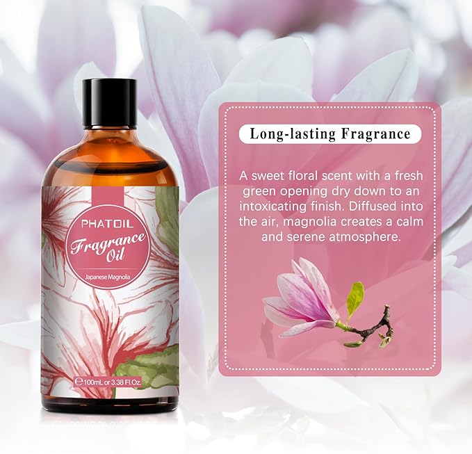 3.38FL.OZ Japanese Magnolia Fragrance Oils for Aromatherapy, Essential Oils for Diffusers for Home, Perfect for Diffuser, DIY Candle and Soap Making, DIY Scented Products - 100ml
