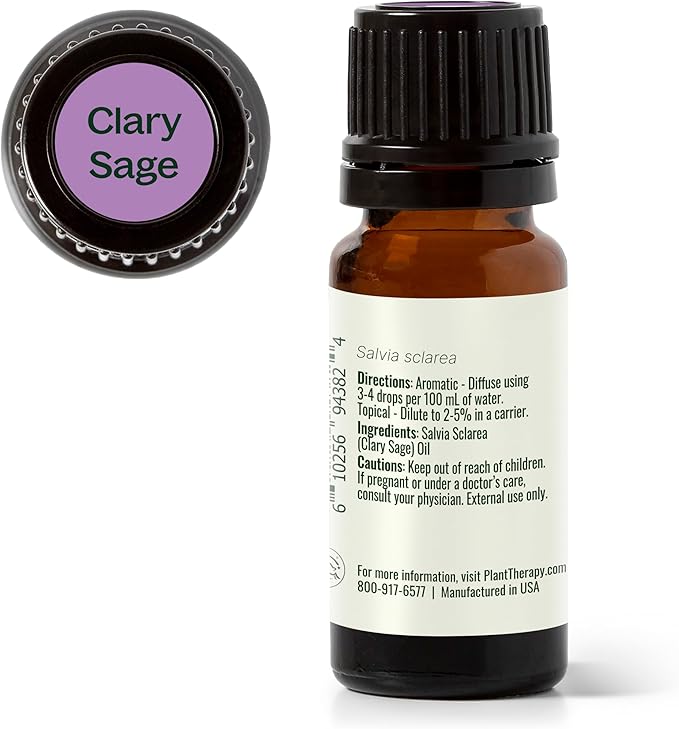 Plant Therapy Clary Sage Essential Oil 100% Pure, Undiluted, Natural Aromatherapy, Therapeutic Grade 10 mL (1/3 oz)