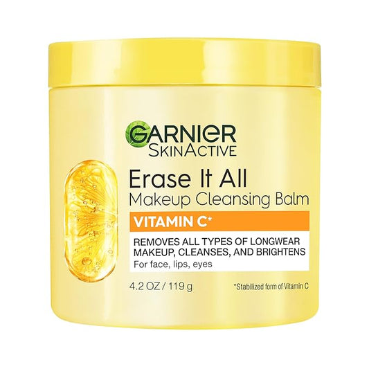 Garnier Erase It All Makeup Cleansing Balm with Vitamin C, Brightening Facial Cleanser and Makeup Remover, 4.2 Oz