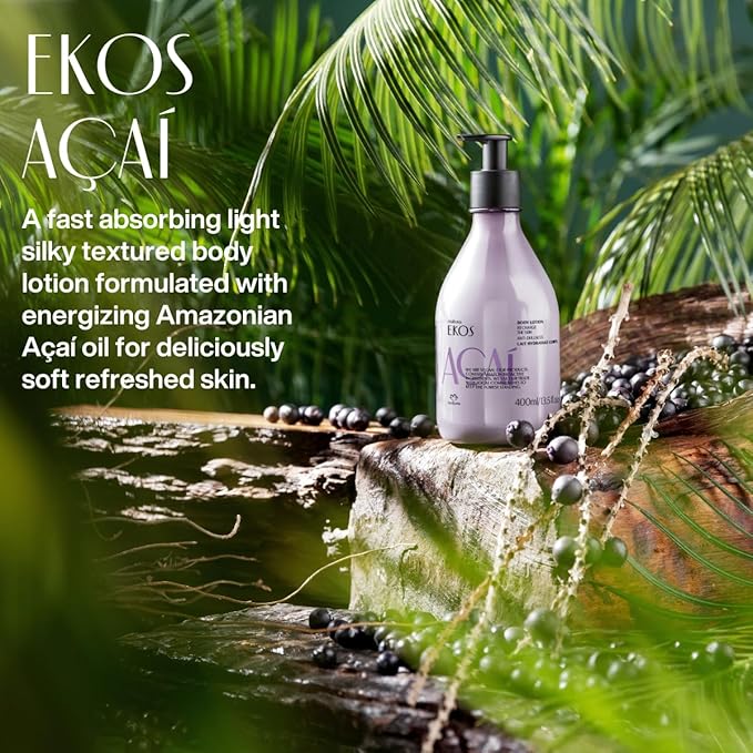 natura - Ekos Açaí Revitalizing Body Lotion - Vegan Skin Care - 24 Hours of Soft Skin - Improves Skin Elasticity - Acai Oil - Brazilian Beauty Secrets - Self Care & Body Care - 13.5 fl oz (400ml)