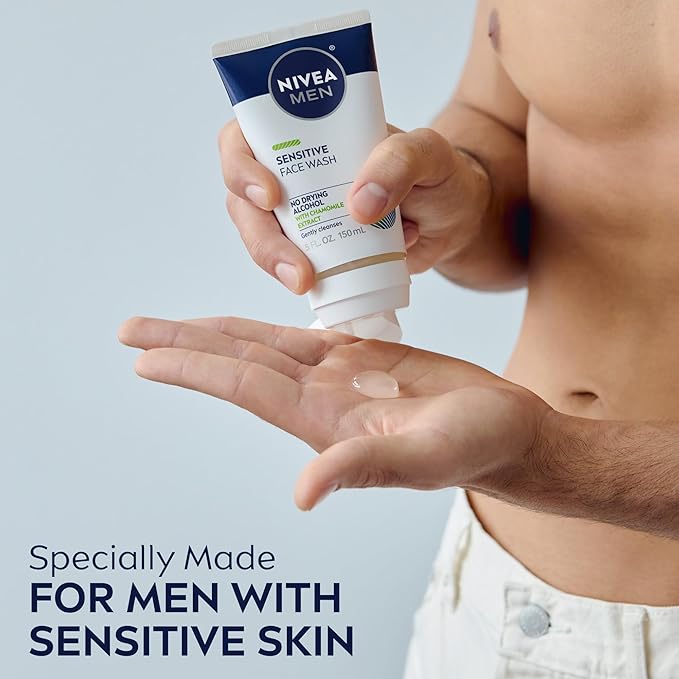 NIVEA MEN Sensitive Face Wash with Vitamin E and Chamomile Extract, No Drying Alcohol, Gentle Face Wash for Men with Sensitive Skin, 5 Fl Oz Tube