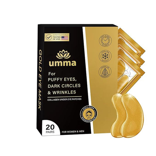 Gold Eye Mask – Collagen Under Eye Patches for Puffy Eyes, Dark Circles & Wrinkles – 20 Pairs (For Women & Men)