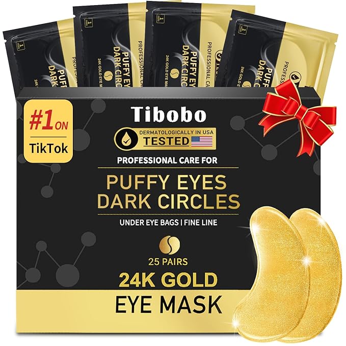 Under Eye Patches (25 Pairs) - 24K Gold Eye Masks Enriched with Abundant Collagen | Diminish Dark Circles and Puffiness | Anti-Aging, Smooth Fine Line, Nourish Skin - Gifts for Women Skin Care