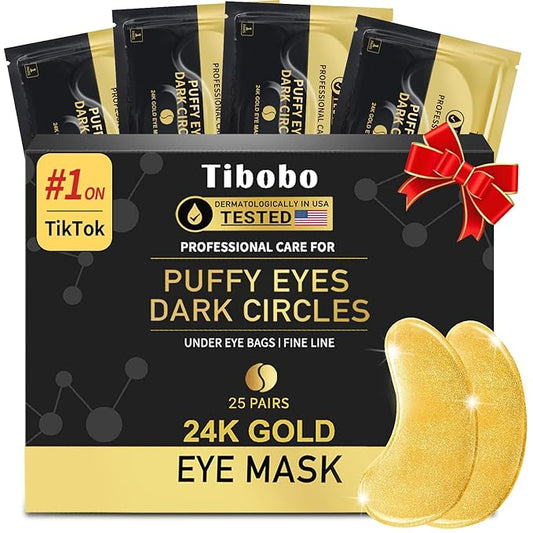 Under Eye Patches (25 Pairs) - 24K Gold Eye Masks Enriched with Abundant Collagen | Diminish Dark Circles and Puffiness | Anti-Aging, Smooth Fine Line, Nourish Skin - Gifts for Women Skin Care