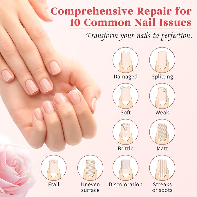 Nail Strengthener,Nail Polish Repair Growth & Conditioning Treatment for Thin,Weak,and Damaged Nails, Nail Ridge Filler Base Coat