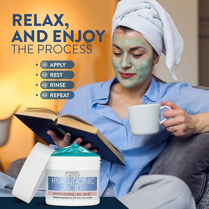 Advanced Clinicals Hyaluronic Acid Gel Facial Mask Skin Care, Brightening, Hydrating Anti Aging Face Mask & Moisturizer Helps Transform Dry Skin W/Collagen, Chamomile, Aloe Vera, 5 Fl Oz (Pack of 2)