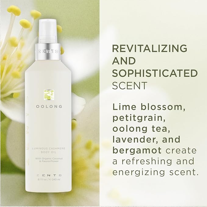 Zents Luminous Cashmere Body Oil (Anjou Fragrance) | Moisturizing Body Oil with Vitamin E & Organic Coconut Oil | Softens & Smooths Skin | 8 fl oz