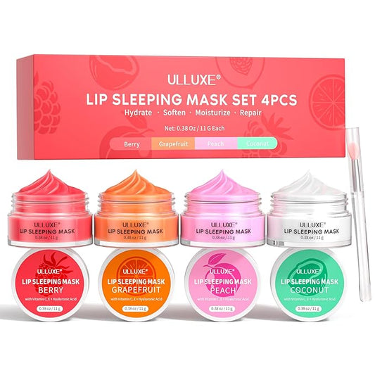 Lip Sleeping Mask Set, Overnight Lip Balm Treatment with Vitamin C and Hyaluronic Acid for Dry, Flaky Lips Nourishes, Moisturizes and Hydrates, Lip Mask Lip Care, Lip Butter Gift for Women