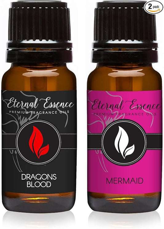 Eternal Essence Oils 2 Pack 10ml Premium Fragrance Oil - Dragons Blood & Mermaid - for Candle, Soap Making, Aromatherapy, Diffusers, Home Care, & Humidifiers