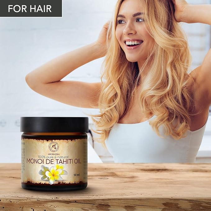 Monoi de Tahiti Carrier Oil 1.7 Fl Oz - Pure & Natural Cold Pressed Monoi Base Oil - Cocos Nucifera - Gardenia Tahitensis - Unrefined Carrier Oil for Essential Oils - Face & Body Care - Massage