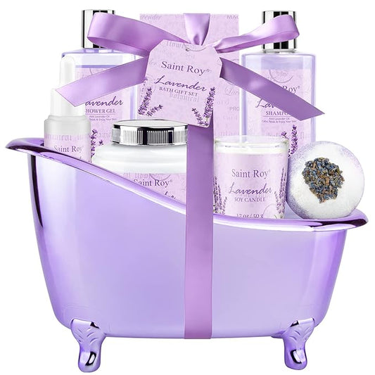 Spa Gift Baskets for Women - Lavender Gifts for Women, Bath Set with Shower Gel, Shampoo, Home Spa Kit Gifts for Her, Christmas, Mothers Day