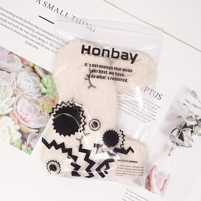 Honbay Plush Rabbit Sleeping Eye Mask Cute Cartoon Animal Eye Mask for Children (Beige)