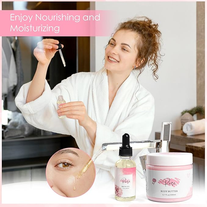 Mother's Day Gifts,Rose Spa Gifts Set, Bath Gifts Set for Women, Relaxing Spa Gift Basket for Women, Self Care Package, Home Spa Products, Birthday Gifts for Mom Mother's Day (Rose)